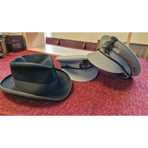 49o - Officer or Undertaker's Hats Pair + a Dunn & Co Vintage Trilby Hat