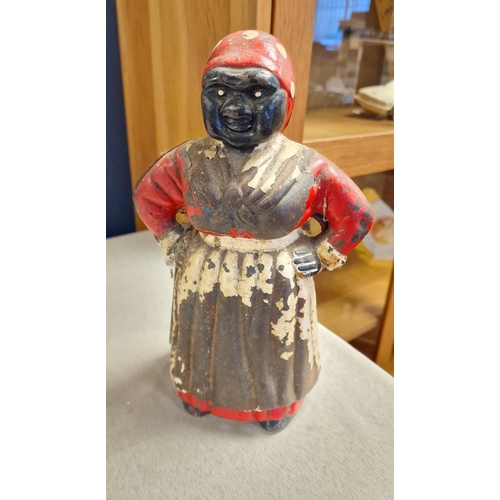 254 - Cast Iron 'Mammy' Jolly Lady Money Box