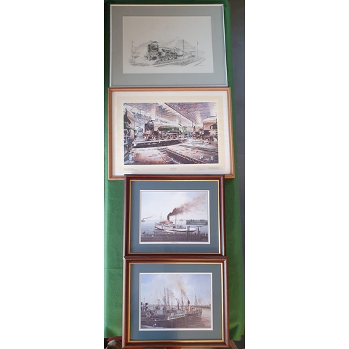 67c - 4x Train & Steam Liner Transport Artworks (62x48cm & 51x43cm) inc JE Wigston (pencil & colour) & Adr... 