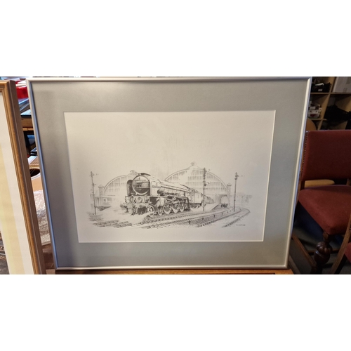 67c - 4x Train & Steam Liner Transport Artworks (62x48cm & 51x43cm) inc JE Wigston (pencil & colour) & Adr... 