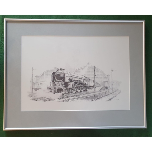 67c - 4x Train & Steam Liner Transport Artworks (62x48cm & 51x43cm) inc JE Wigston (pencil & colour) & Adr... 