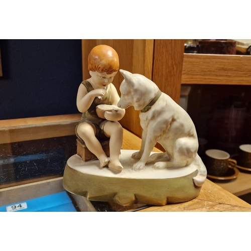 19b - Royal Dux Porcelain Young Boy w/Dog Figure - 16cm high