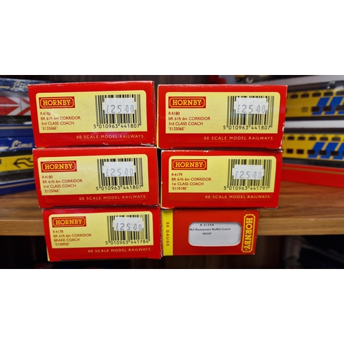 253 - Hornby Eight Carriage R4179 & R4180 + R4159A Set (Six Boxed) - 1st, 3rd Class, Brake & Buffet Coache... 