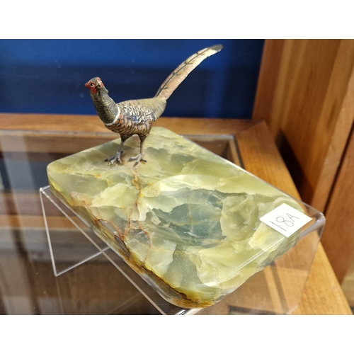 18a - Onyx & Cold Bronze Pheasant Ashtray, Bergmann Style bird - 17x12cm