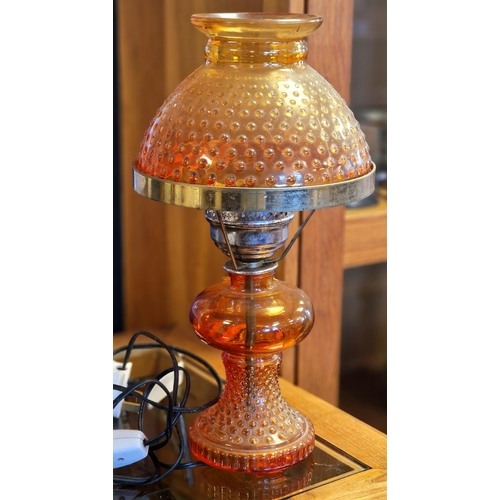 29a - Vintage Amber Glass Converted Oil Lamp - 39.5cm high