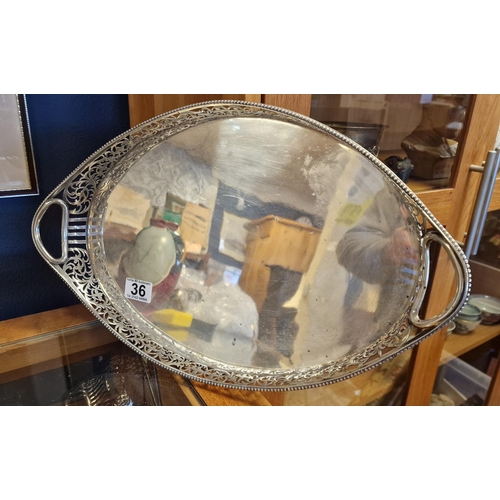 36 - Silver Hallmarked Antique Victorian Gallery Tray, by Charles Stuart Harris dates to 1900, 57cm wide ... 