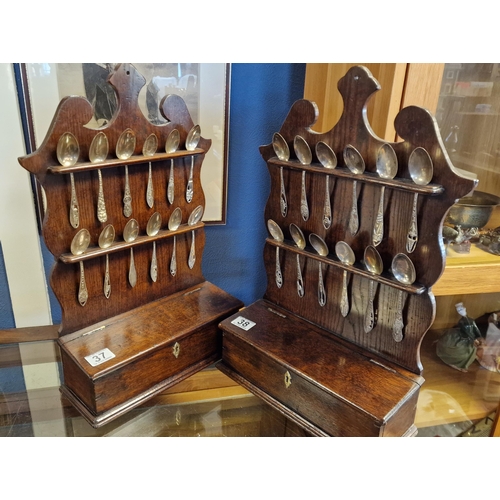 37 - Late Victorian Oak Pair of Antique Spoon Racks - both 51cm high