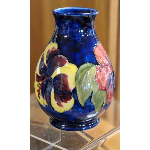 7 - Boxed Moorcroft Yellow & Red Hibiscus Floral Vase, w/Potters to the Late Queen Mary label to base - ... 