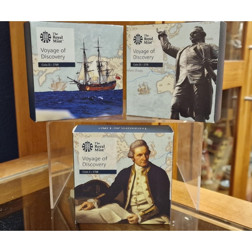 83 - Silver Sterling Royal Mint Trio of Boxed As-New Coins, commemorating the 1768-1770 Voyage of Discove... 