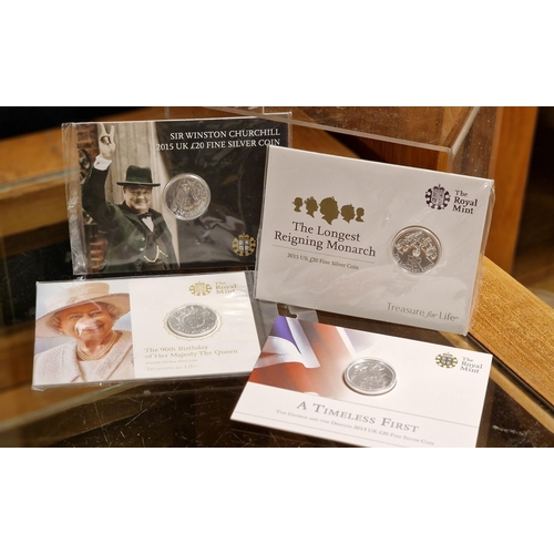 87 - Quartet of Silver Royal Mint Collectable Silver Coin Card Sets inc George & The Dragon, Two Queen El... 