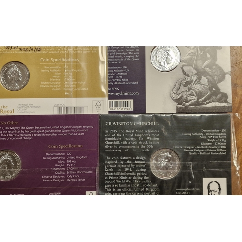 87 - Quartet of Silver Royal Mint Collectable Silver Coin Card Sets inc George & The Dragon, Two Queen El... 