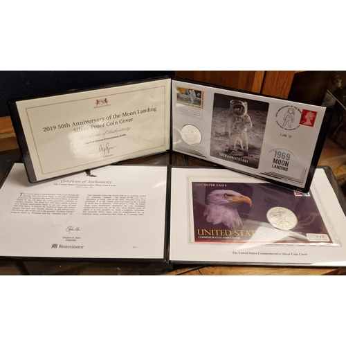 88 - Westminster Collection Pair of Silver Sterling Proof Moon Landings and Silver Eagle Coins - approx 6... 