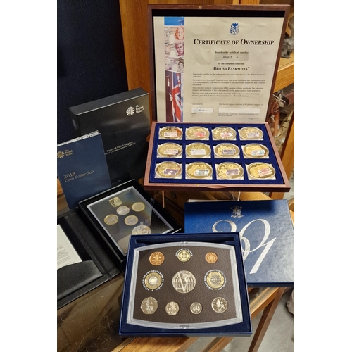 91 - Royal Mint 2011 & 2018 Boxed Currency Proof Sets + a Limited Edition Cased British Banknotes Coin Co... 