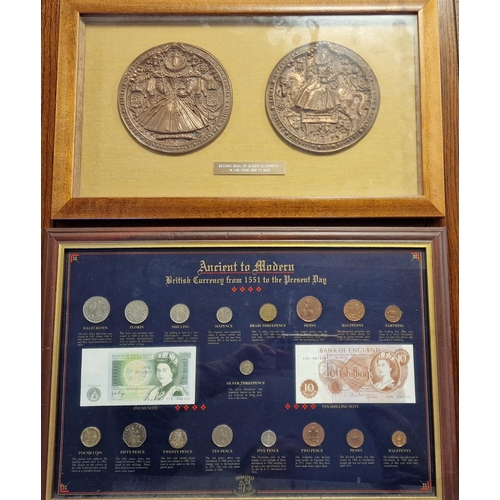 91a - Framed Coin Proof Currency Pair inc a Queen Elizabeth 16th Century Commemorative Second Seal Display