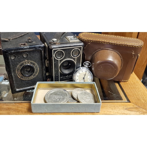 86c - Commemorative Coins Group + a Kroll Camera and Box Brownie Pair