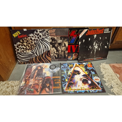 72 - Vinyl LP Record Heavy Metal Set of Six Albums, inc KISS, Ozzy Osbourne, Def Leppard etc