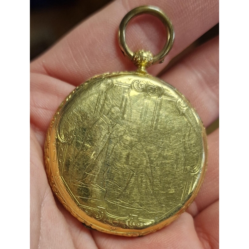 124 - 18ct Gold Antique Swiss Pocketwatch - marked with Geneva message to casing - total weight 36.85g