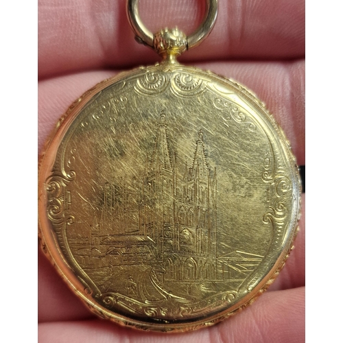 124 - 18ct Gold Antique Swiss Pocketwatch - marked with Geneva message to casing - total weight 36.85g