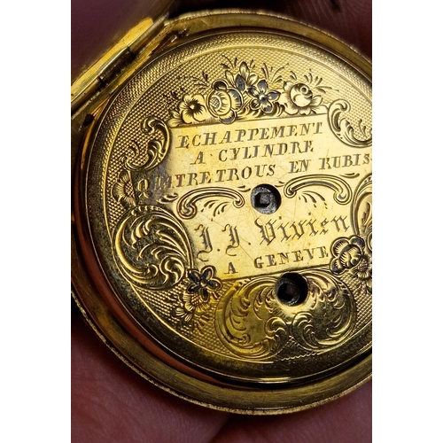 124 - 18ct Gold Antique Swiss Pocketwatch - marked with Geneva message to casing - total weight 36.85g