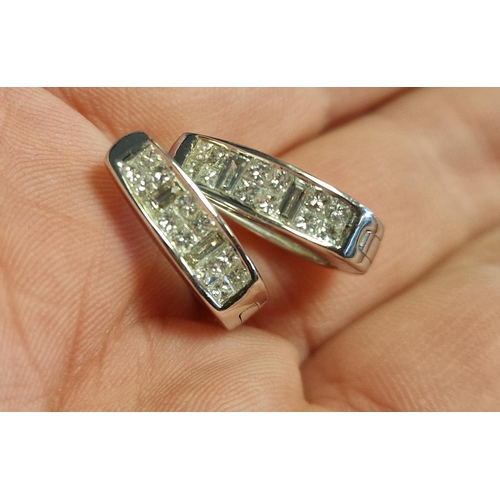 132 - 14ct White Gold & Diamond Hoop Earrings - 5.95g