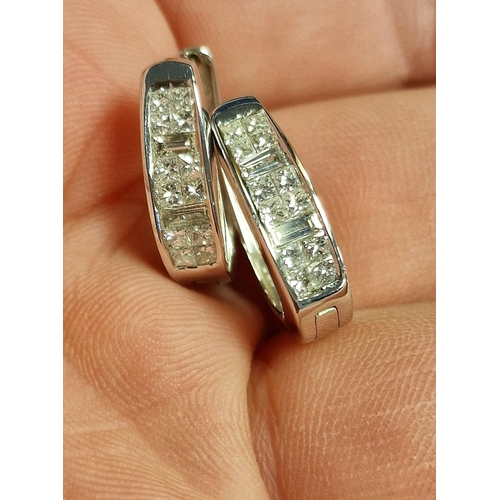 132 - 14ct White Gold & Diamond Hoop Earrings - 5.95g