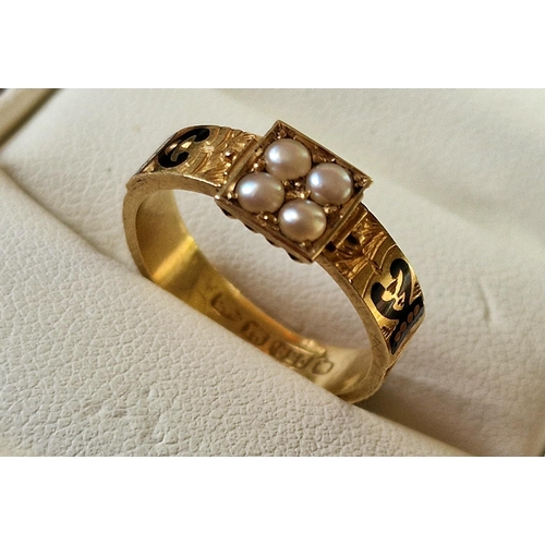 139 - 18ct Gold & Pearl Antique Mourning Ring, 2.00g & size N