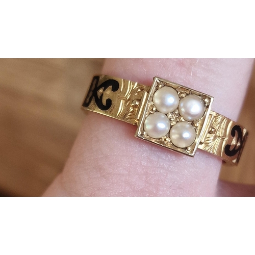 139 - 18ct Gold & Pearl Antique Mourning Ring, 2.00g & size N