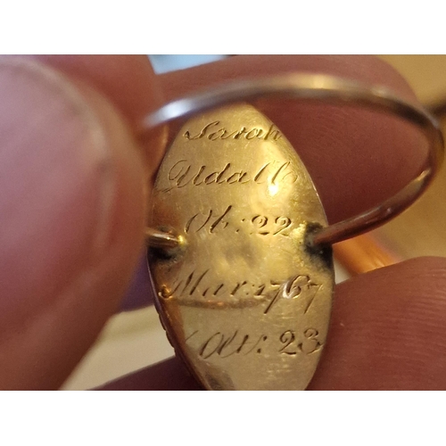 146 - 1767 Antique Gold Mourning Ring w/enamel detail to a Marquise Cut Centre - likely 15ct & size S+0.5,... 