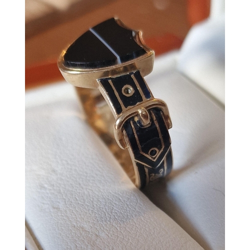 149 - Antique 18ct Gold Buckle Mourning Ring, 6.00g and size N+0.5