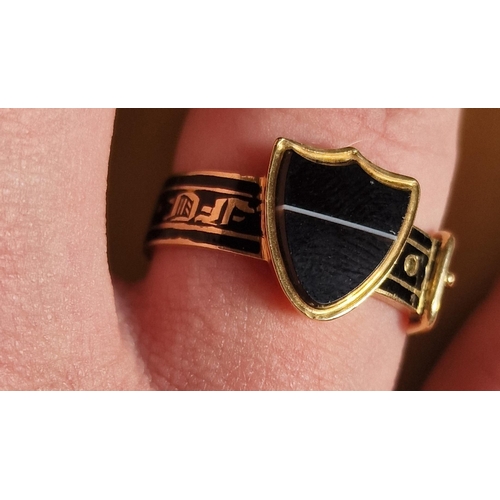 149 - Antique 18ct Gold Buckle Mourning Ring, 6.00g and size N+0.5