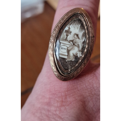 150 - Antique 18th Century Enamelled Marquise Mourning Ring, size M & 4.7g - likely a high gold content gi... 