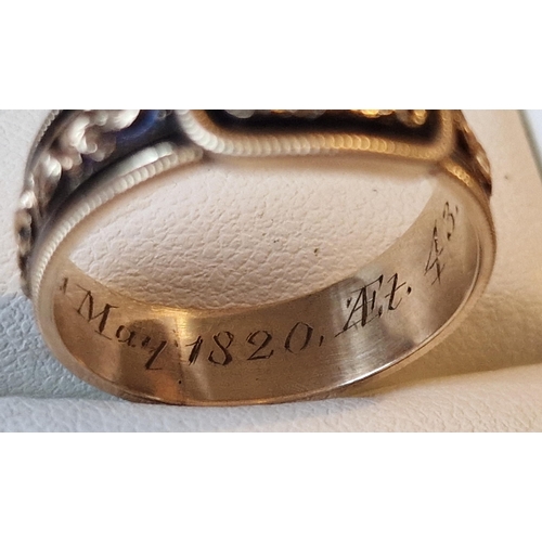 151 - 1820 Antique 18ct Gold (likely) Mourning Ring, size P & 4.95g