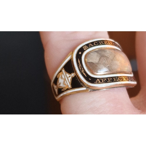 153 - 1811 Antique Gold Mourning Ring - minimum gold content 15ct, possibly higher an 18ct example, size M... 