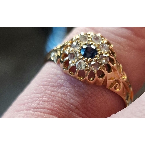 165 - 18ct Gold, Diamond & Sapphire Dress Ring, size N & 2.55g