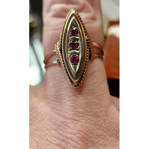 171 - Antique Gold, Diamond & Ruby Marquise Shape Dress Ring - N+0.5 & 2.3g