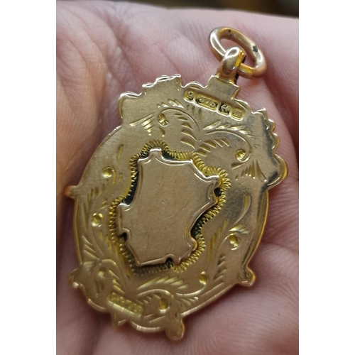 182 - Antique 9ct Gold Pocketwatch Shield Fob - 7.65g