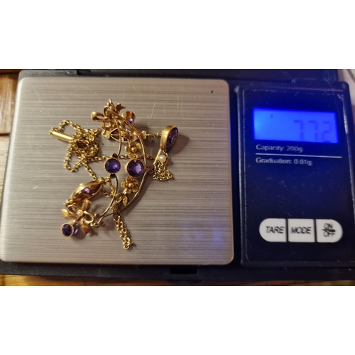 185 - 9ct Gold & Amethyst Antique Edwardian Dress Necklace - 7.7g