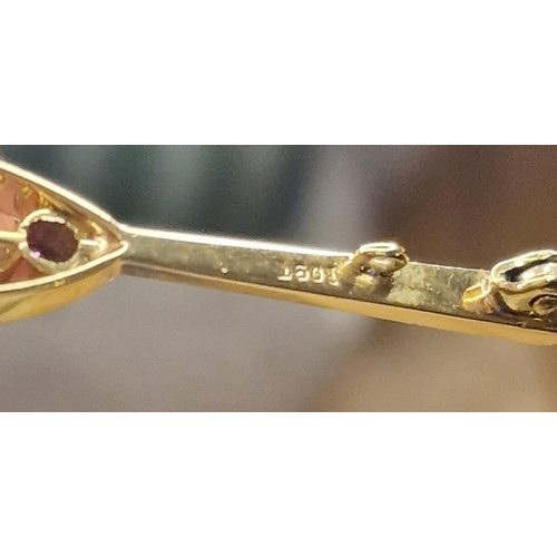 188 - Vintage 15ct Gold, Diamond & Garnet Pin Brooch - 4.8g