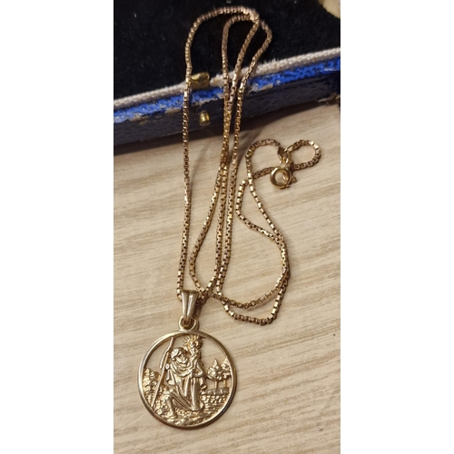 190 - 9ct Gold St Christopher Pendant & Chain Necklace - 6.1g