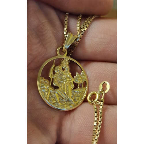 190 - 9ct Gold St Christopher Pendant & Chain Necklace - 6.1g