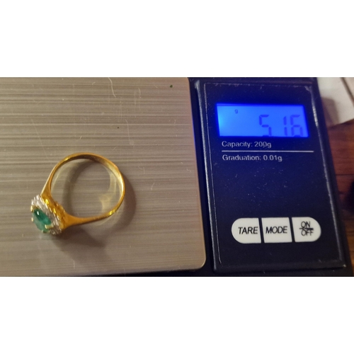 196 - 18ct Gold, Emerald & Diamond Dress Ring - size S & 5.2g