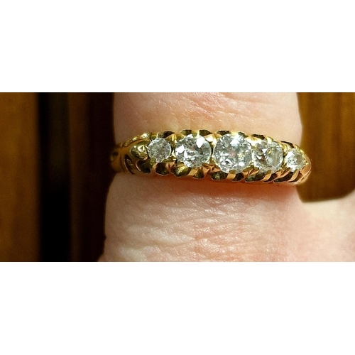 204 - 18ct Gold & Five Diamond Dress Ring, size K+0.5 & 3.1g