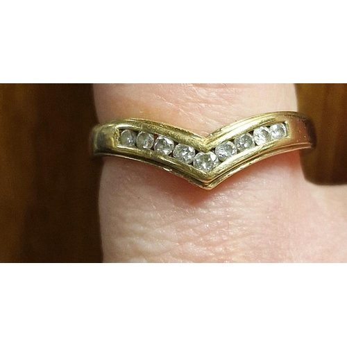 218 - 9ct Gold & Diamond Wishbone Ring, size N & 2.35g