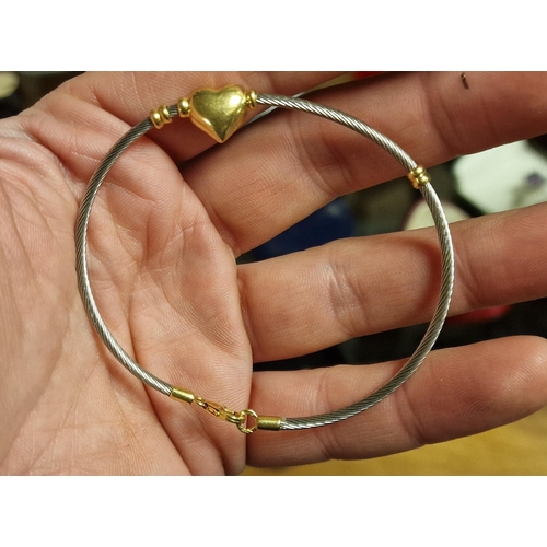 221 - 18ct White and Yellow Gold Heart Shaped Bangle - 5.35g