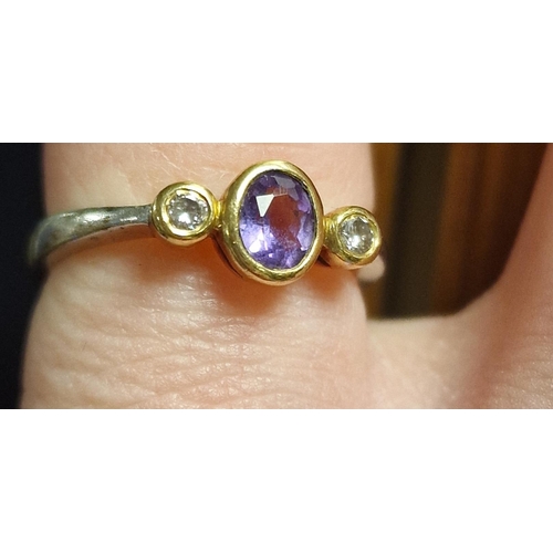 223 - 9ct Gold, Amethyst & Diamond Dress Ring, size j+0.5 & 2.25g