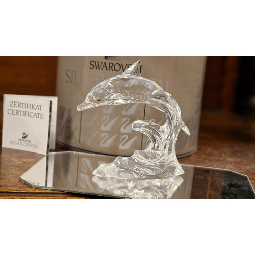 50f - Swarovski Boxed Silver Crystal Swarovski Dolphin, with all inserts/foam/boxes and in VGC - 2 photos