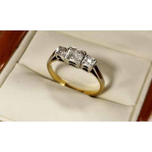 229a - 18ct Gold, Platinum & Diamond Trilogy Ring, size N & 2.5g