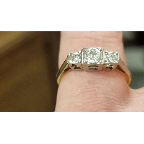 229a - 18ct Gold, Platinum & Diamond Trilogy Ring, size N & 2.5g