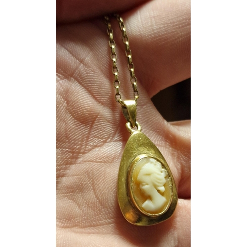 229j - 9ct Gold Cameo Pendant & 9ct Chain - 4.60g