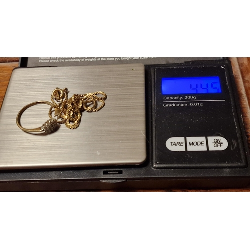 233d - 9ct Gold AF Ring, 9ct Scrap Chain and a pair of 14ct Gold Nib Fountain Pens - jewellery weight is 4.... 